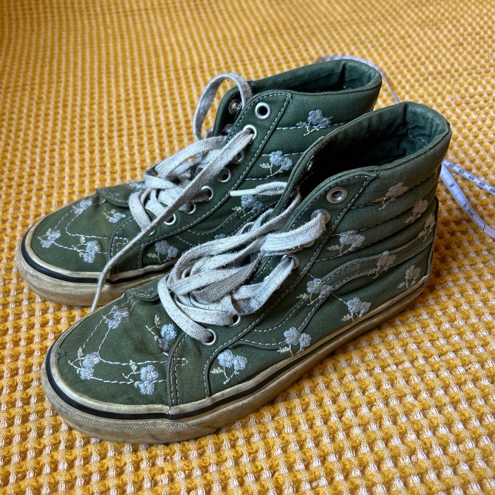 Vans Green Embroidered Floral High-Top Sneakers